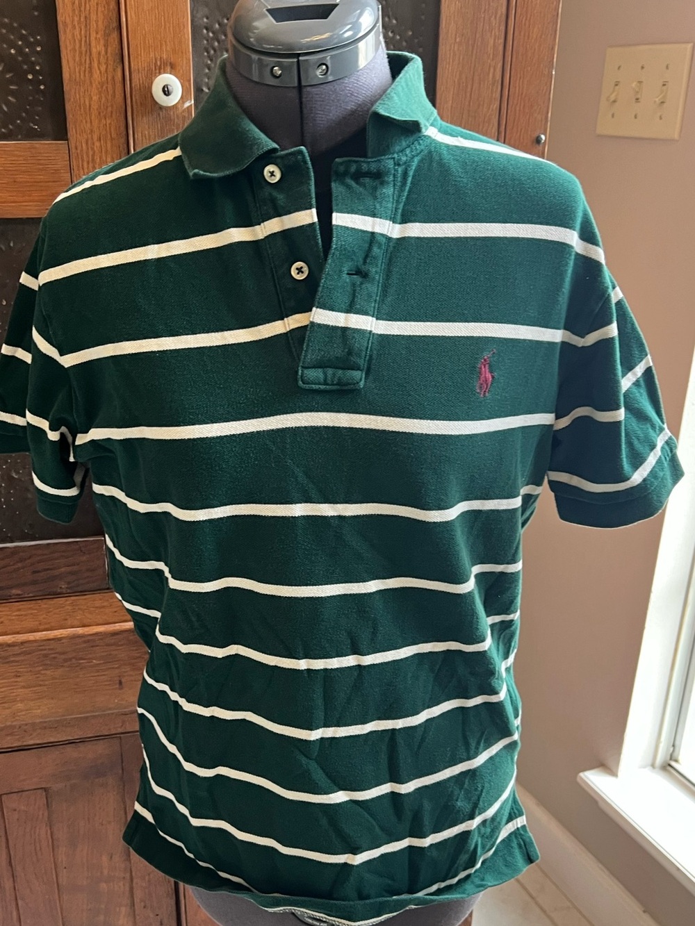 Polo by Ralph Lauren Green Striped Rugby Polo Shirt size S